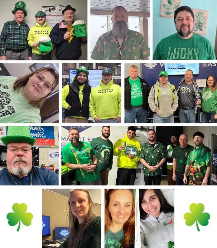 Photo collage of employees at several branches wearing green for St. Patrick's Day