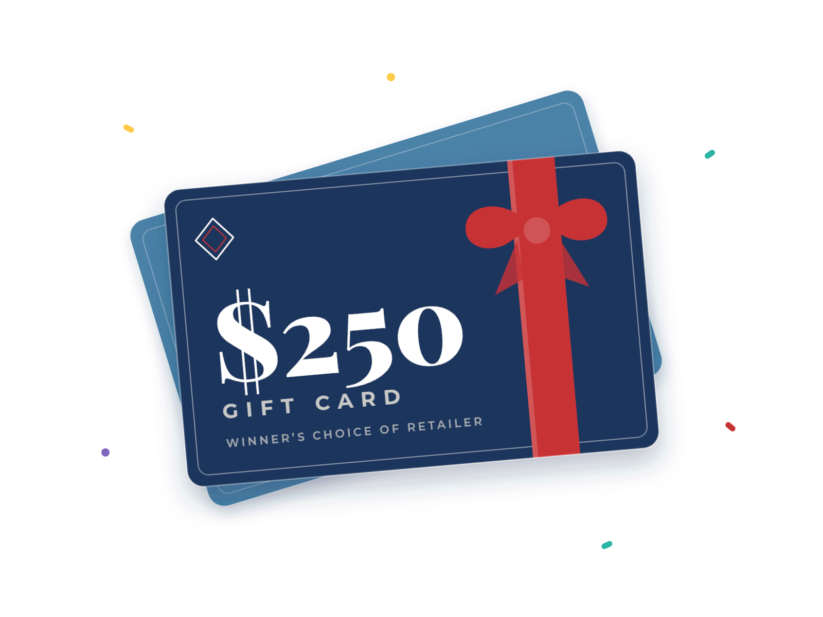 A $250 Munch Mania gift card tied with a red ribbon, winner&rsquo;s choice of retailer